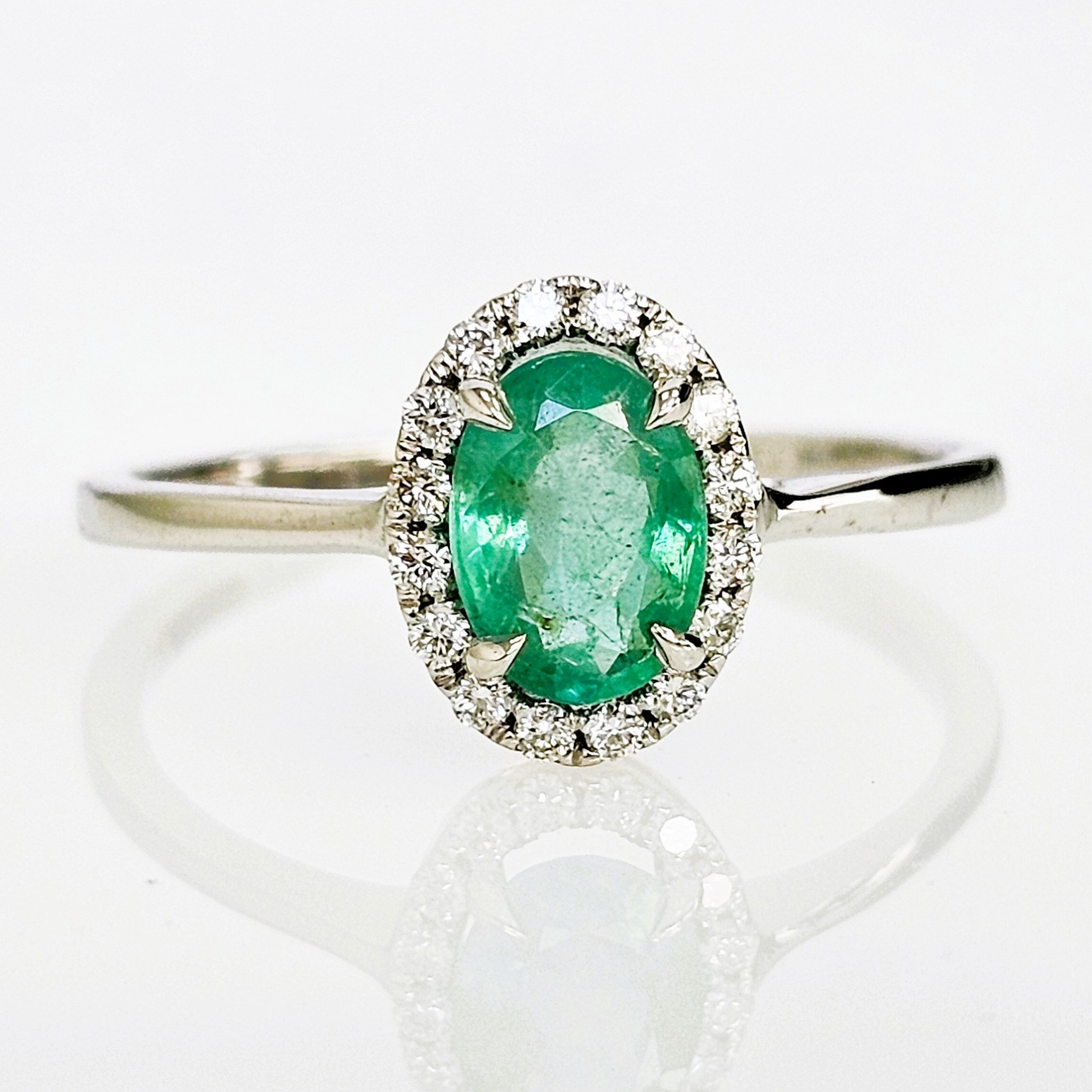 Emerald and Diamond Halo Ring