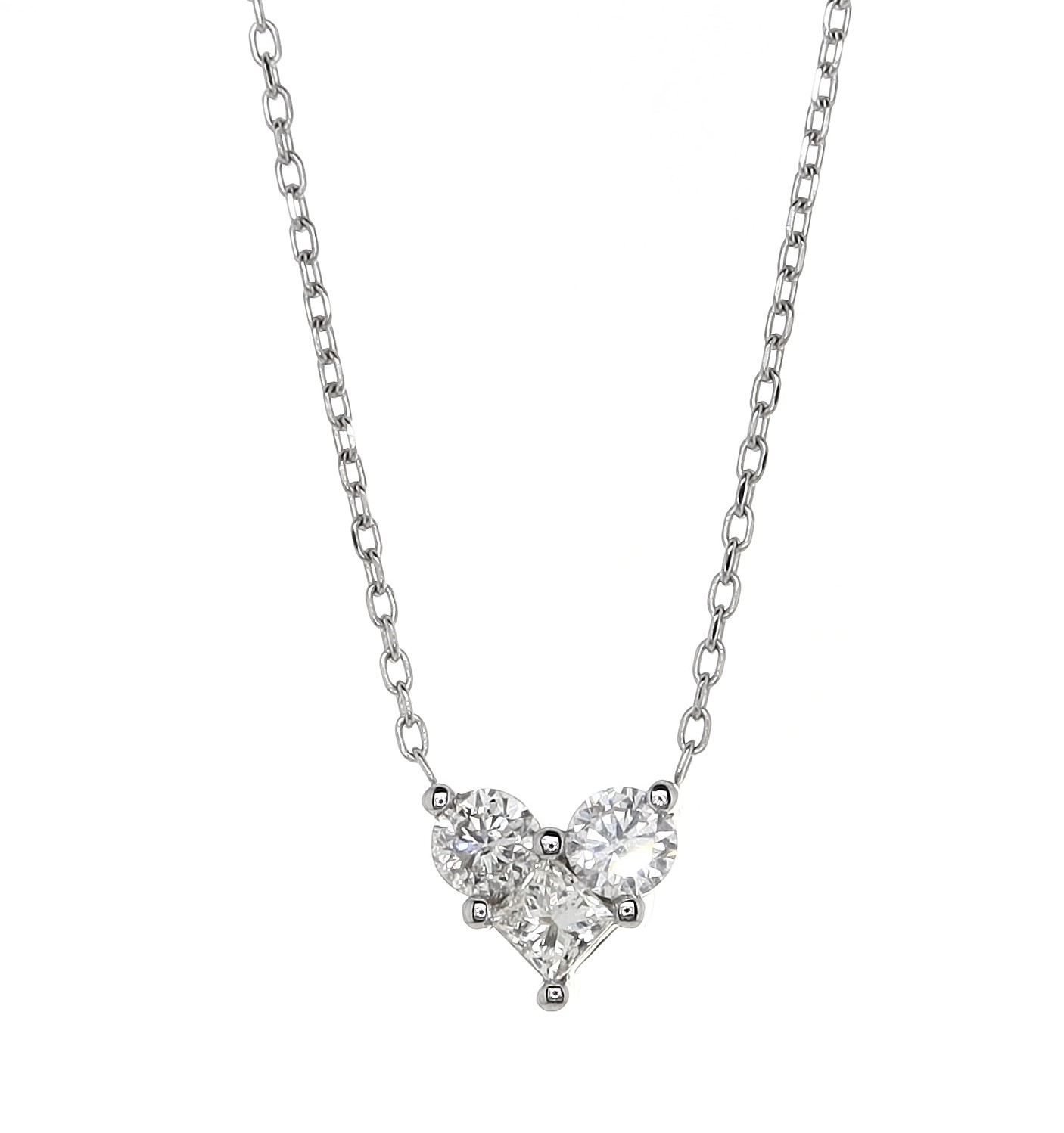 Three-Stone Diamond Heart Necklace