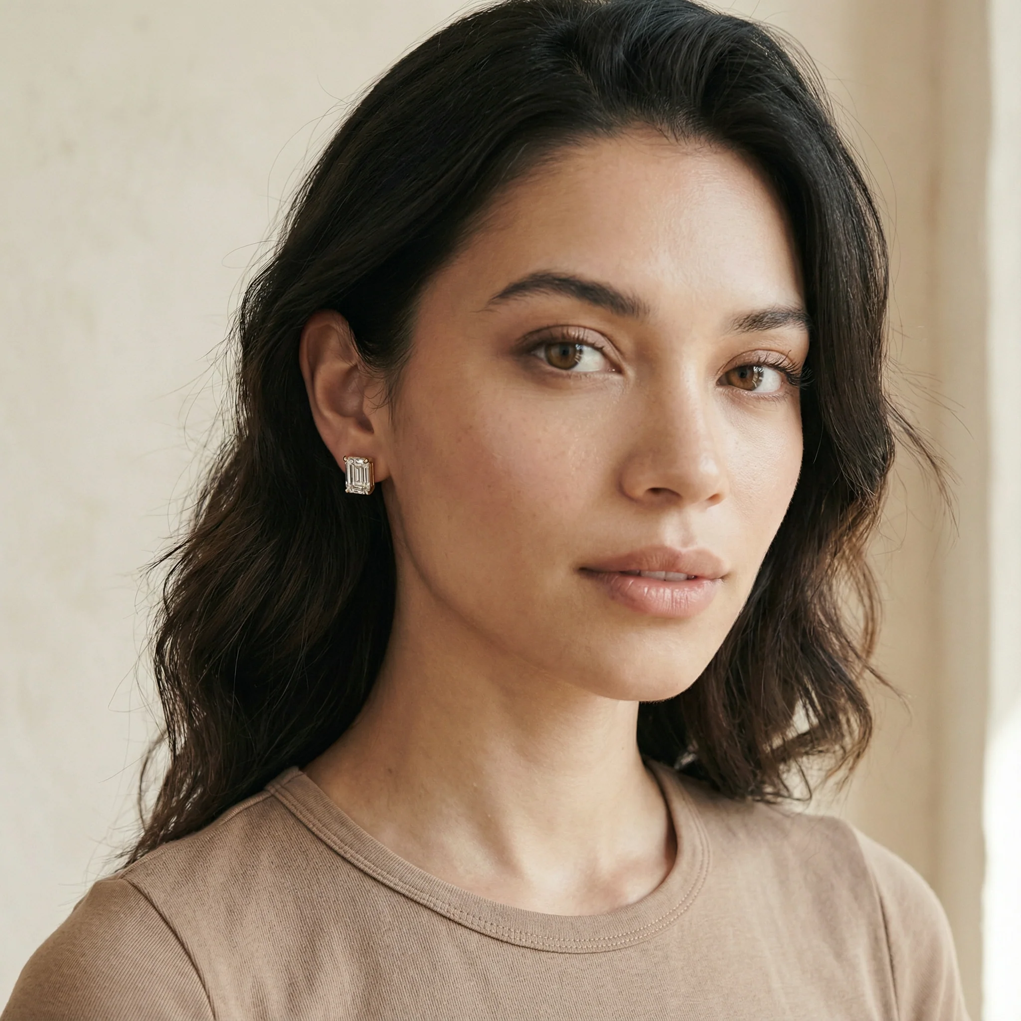 Emerald cut Diamond Prong set Stud Earrings